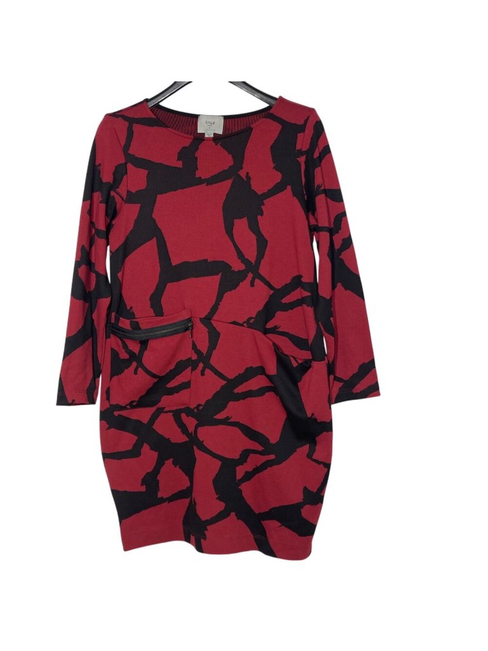 Chalet et Ceci Abstract Knit Stretch Sheath Dress Sz SM Contrast Pockets Artsy